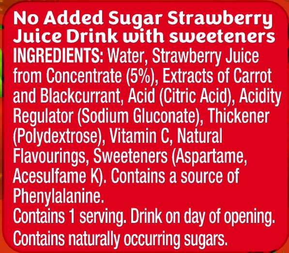 Ribena Strawberry No Added Sugar Cartons - Multipack 24x 250ml (£6.80 / £7.20 subscribe and save)