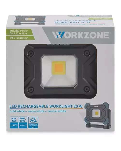 Workzone Light Workzone Rechargeable 2000 Lumen LED Work Light at Aldi - with Power ...