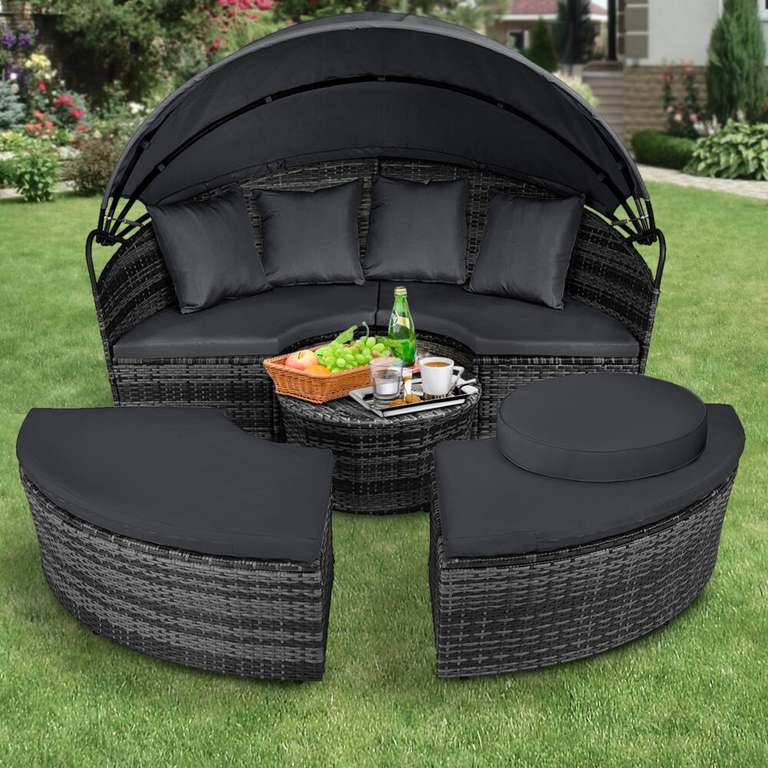 5 Piece Grey Rattan Day Bed With Canopy £340 - Free Delivery @ Weeklydeals4less