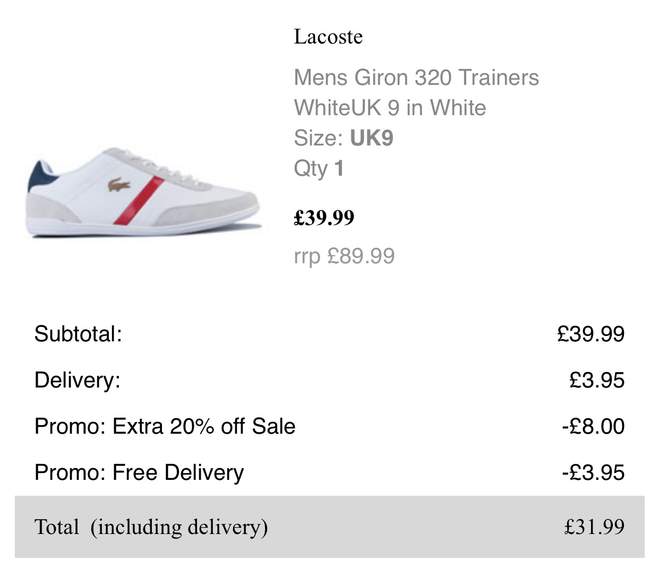 Lacoste Leather Giron 320 Trainers (Sizes 6-12) £31.99 With Code + Free Delivery With Code @ Get The - hotukdeals