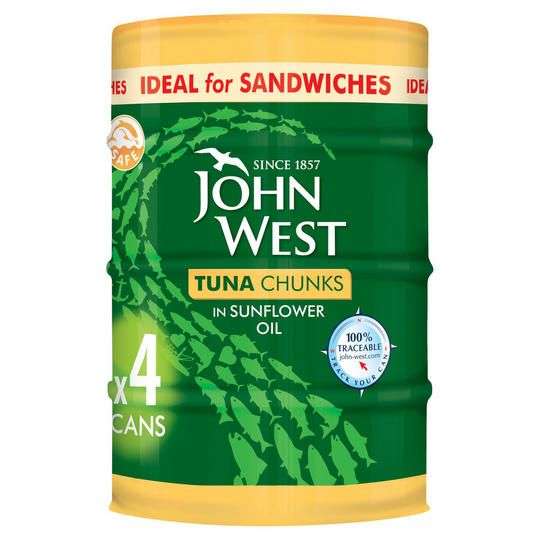 3 Packs Of John West Tuna Chunks In Brine/Sunflower/Spring Water 4 x 132g (12 cans in total) £10 @ Iceland