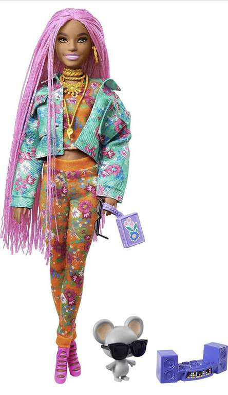 Barbie Extra Doll 10 in Floral-Print Jacket & Jogger Set with DJ Mouse Pet £14.99 @ Amazon