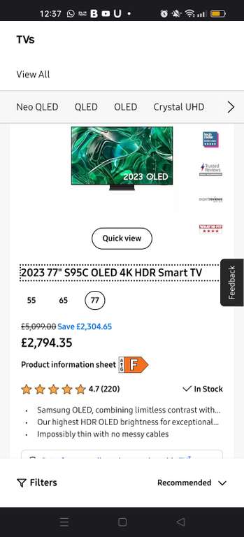 2023 77" S95C OLED 4K HDR Smart TV - Samsung EPP