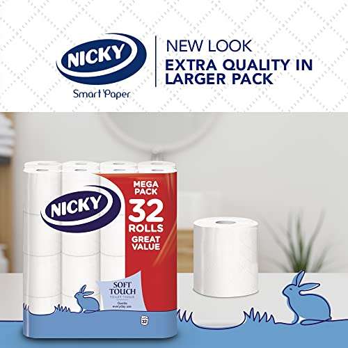 Nicky Soft Touch Toilet Tissue 2 Ply |Extra Value Pack – 32 Rolls £9.25 @ Amazon