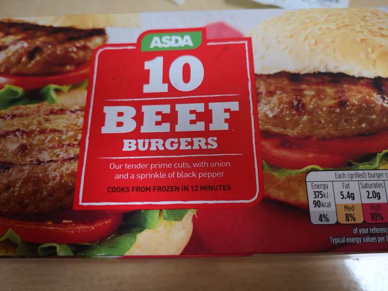 ASDA 10 beef burgers 90p (barcode in comments) @ Asda Hunts Cross