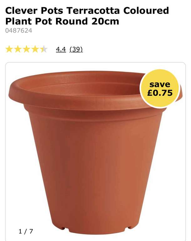 Clever Pots Terracotta Coloured Plant Pot Round 20cm Free click & collect @ Wilko