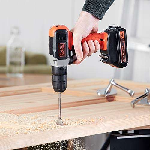BLACK+DECKER 18 V Cordless Drill Driver with 10 Torque Settings, 1.5 Ah Lithium-Ion Battery & 400mA Charger