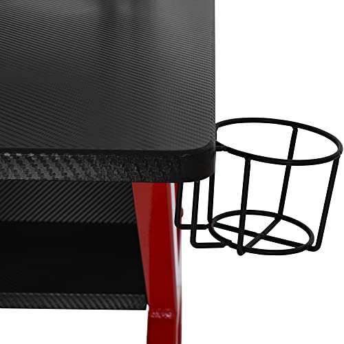 HOMCOM Gaming Desk Computer Table with Monitor Stand, Cup Holder, Headphone Hook, Wire Basket and Metal Frame, Red with voucher