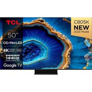 TCL 50C805K 50 Inch QLED Mini LED 4K Ultra HD 144Hz Smart TV 5 Year Warranty