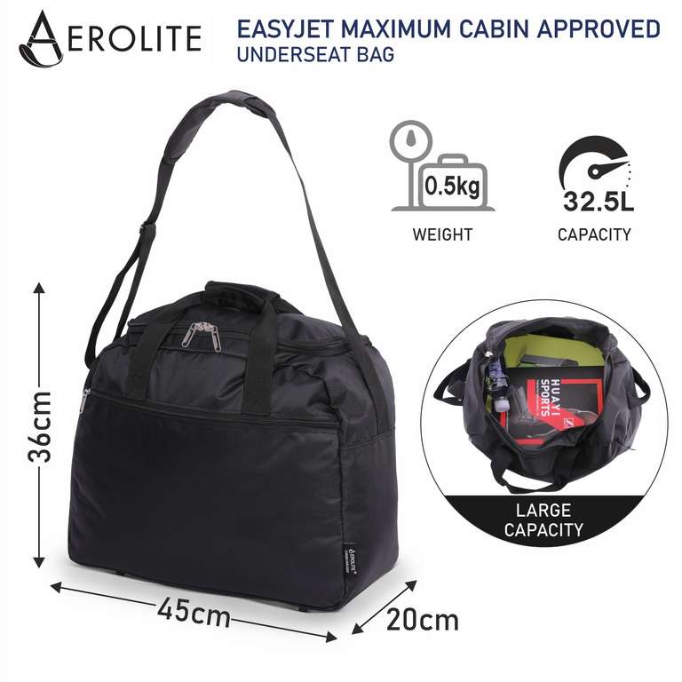 Aerolite easyJet Maximum Size (45x36x20cm) Holdall, New and Improved 2023 Under Seat Flight Bag £12.99 @ Aerolite