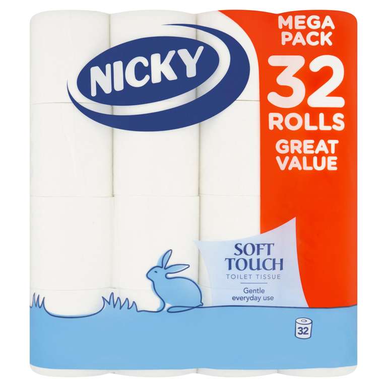 Nicky Soft Touch Toilet Tissue 32 Rolls Mega Pack £9 or £8.10 for the over 60 with the 10% off on Tuesday @ Iceland