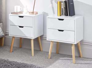 GFW Pair Of Nyborg Scandinavian Style 2 Drawer Bedside Cabinet With Pine Wooden Legs