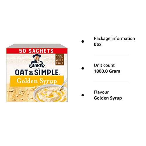 Quaker Oat So Simple Golden Syrup Porridge Sachets, 50 x 36g - with voucher