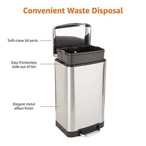Amazon Basics Rectangular Trash Can, 20 Litre/5.3 Gallon, Silver, Black £37.37 @Amazon