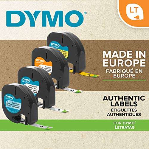 DYMO LetraTag Plastic Labels | Authentic | 12 mm x 4 m Roll | Black Print on Yellow £2.79 @ Dispatches from Amazon Sold by TGSG Direct