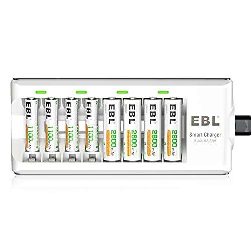 EBL 8 Bays AA AAA Battery Charger with 4 X 2800mAh AA Batteries and 4 X 1100mAh AAA Batteries - Prime Exclusive Price - £16.99 @ EBL Amazon