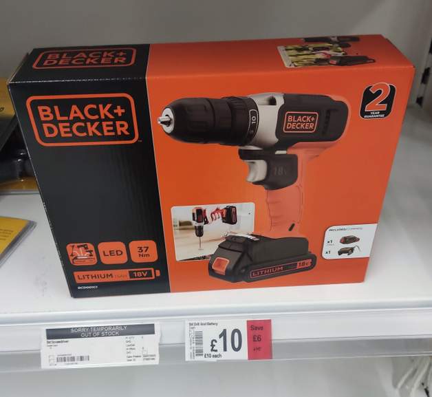 Black & Decker 18V Cordless Drill with Battery - ASDA Groceries