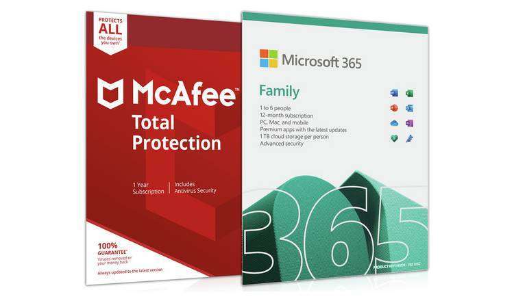 Microsoft 365 Family 6 People - 12 months (+ poss 3 mths free) and McAfee Unlimited= £44.99 (£39.99 with email signup) - collection @ Argos