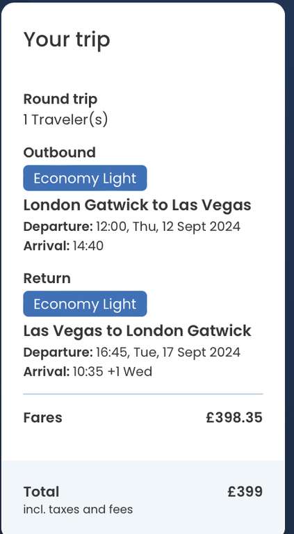 Direct Flights From London Gatwick To Las Vegas (No Luggage) 12 September - 17th
