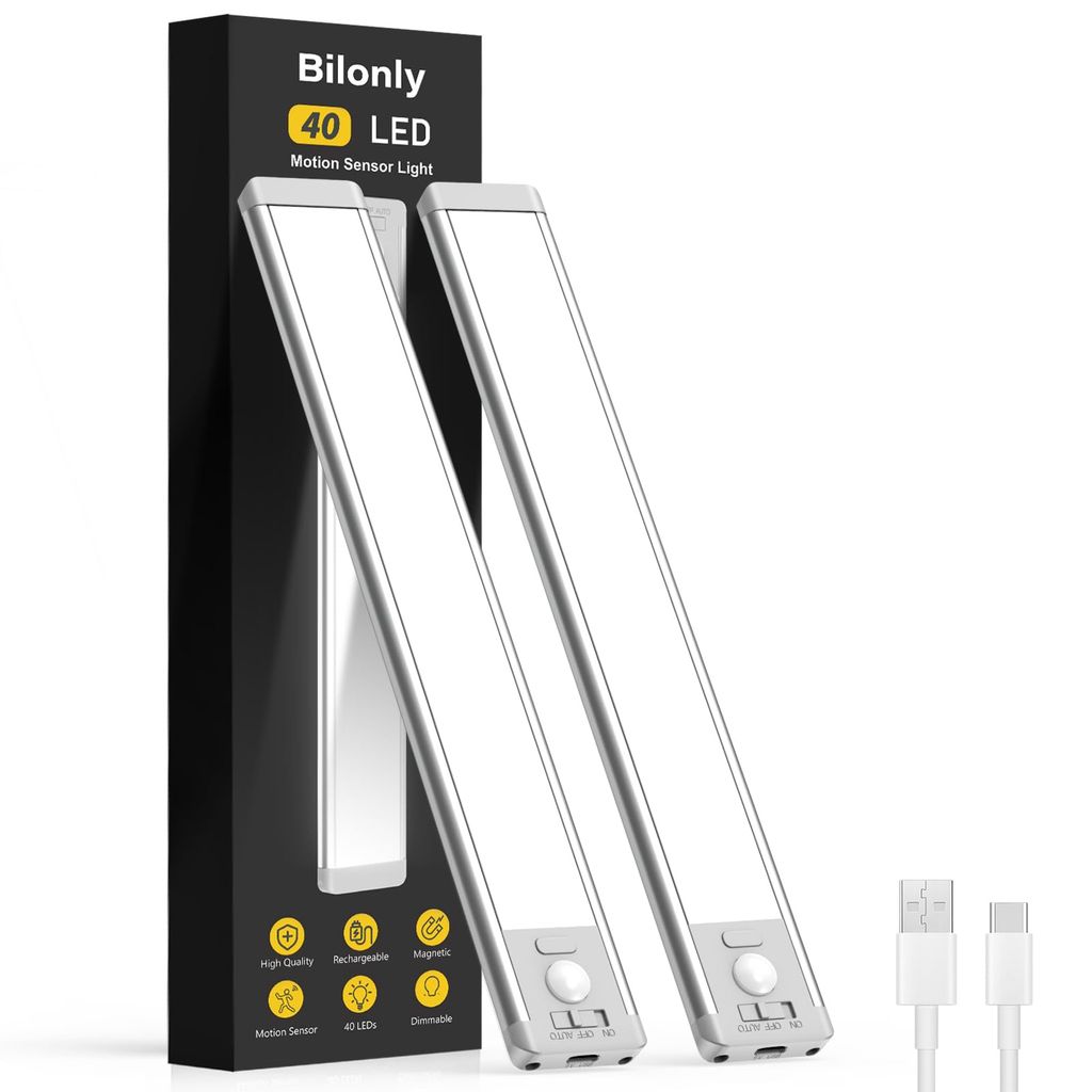 2 Pack 40 LED Rechargeable Motion Sensor, Magnetic, Dimmable Under Cupboard Lights. Sold by Bilonly FBA