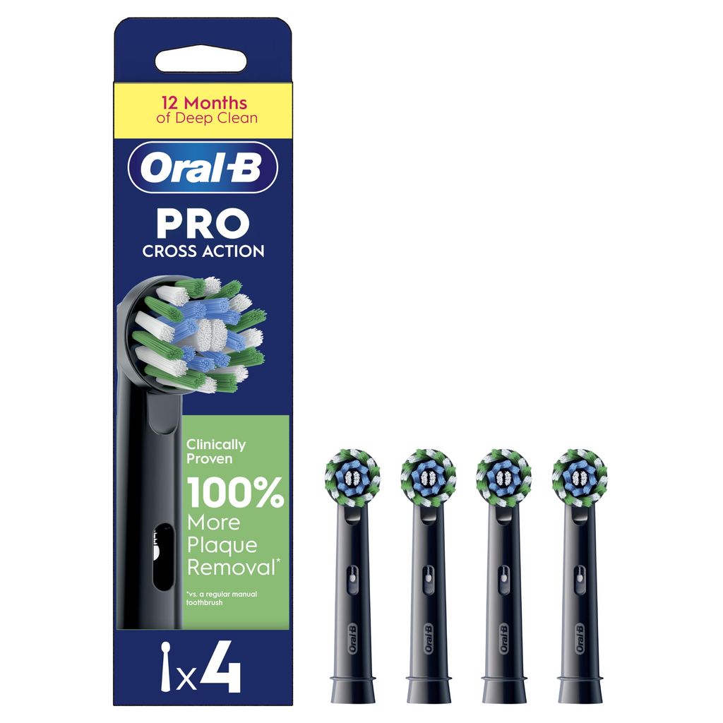 4 x Oral-B Pro Cross Action Electric Toothbrush Heads, Black