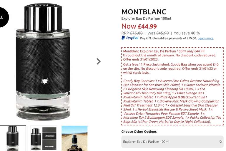 Montblanc Explorer EDP 100ml Plus Free Just My Look Goody Bag (worth £40) now £44.99 @ Just My Look