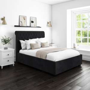 Dark Grey Velvet King Size Ottoman Bed with Roll Top Headboard - Safina - £269.97 + £49.95 delivery @ Furniture123