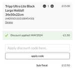 Tripp Ultra Lite Black Large Holdall 34x50x22cm - W/Code