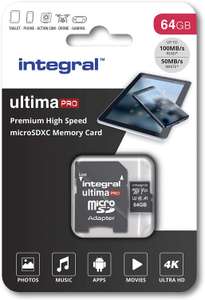 64GB Micro SD Card 4K Ultra-HD Video Premium High Speed Memory Microsdxc Up To 100MB/S V30 UHS-I U3 A1 C10, by Integral - £6.99 @ Amazon