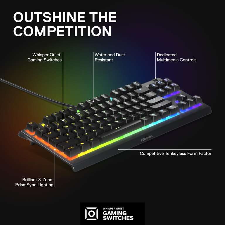 SteelSeries Apex 3 TKL Gaming Keyboard - Silent Keyboard, Tenkeyless PC ...