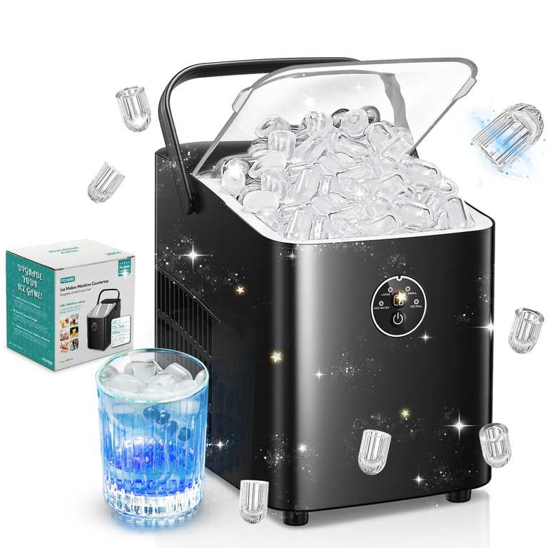 FOHERE Ice Maker Machine Countertop, 14KG in 24H, Ice Ready in 5 Mins, 2 Bullet Sizes, Portable, Self-Cleaning - Sold & Shipped By Fudosii