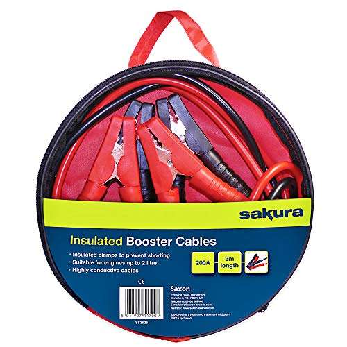 Sakura Booster Cables Jump Start Leads 200 Amp 3 m Colour Coded Clamp - £10.49 @ Amazon