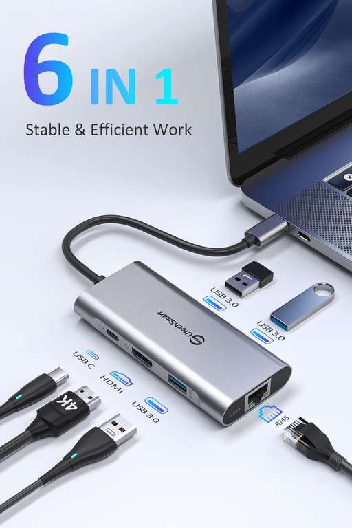 Utechsmart 6 in 1 USB-C HUB - Sold by games_and_films_shop