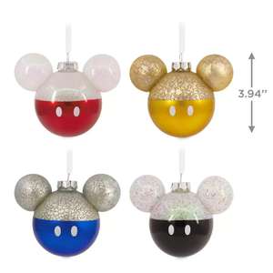 4 Inch (12.3cm) Disney Mickey Mouse Icon Glass Christmas Tree Ornaments - 4 Pack