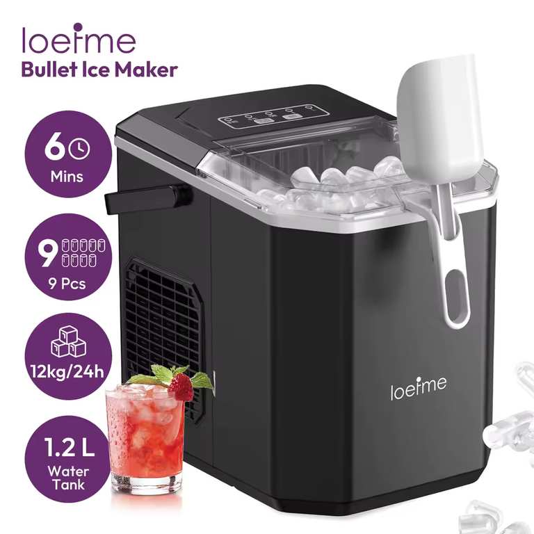 LOEFME Electric Ice Maker Machine ( Black / 12kg/24h / 1.2 Litres ) @LOEFME Flagship Store(UK Despatch)