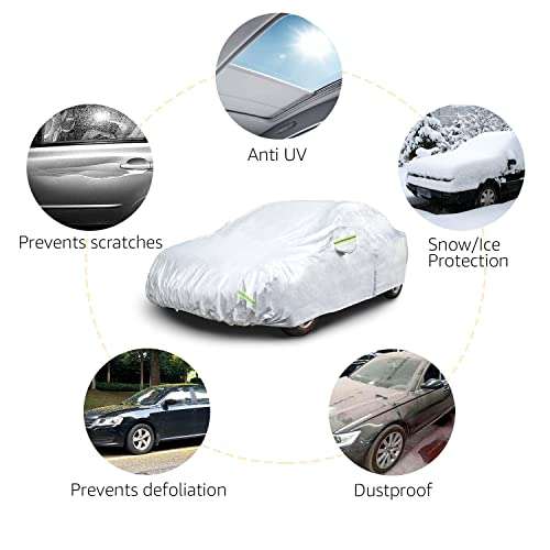 Amazon Basics Silver Weatherproof Car Cover - 150D Oxford - Sedans up to 4.8m