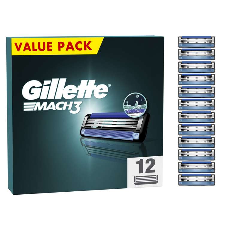 Gillette Mach3 Razor Blades Men, Pack of 12 Razor Blade Refills (£15.20 ...