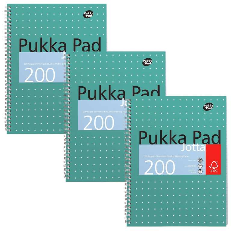 Pukka Pad, A4 Metallic Jotta Book 3 Pack – 21 x 30cm – Wirebound Notebook 8mm Lines 80GSM Paper 200 page – 4-Hole Punch Margins