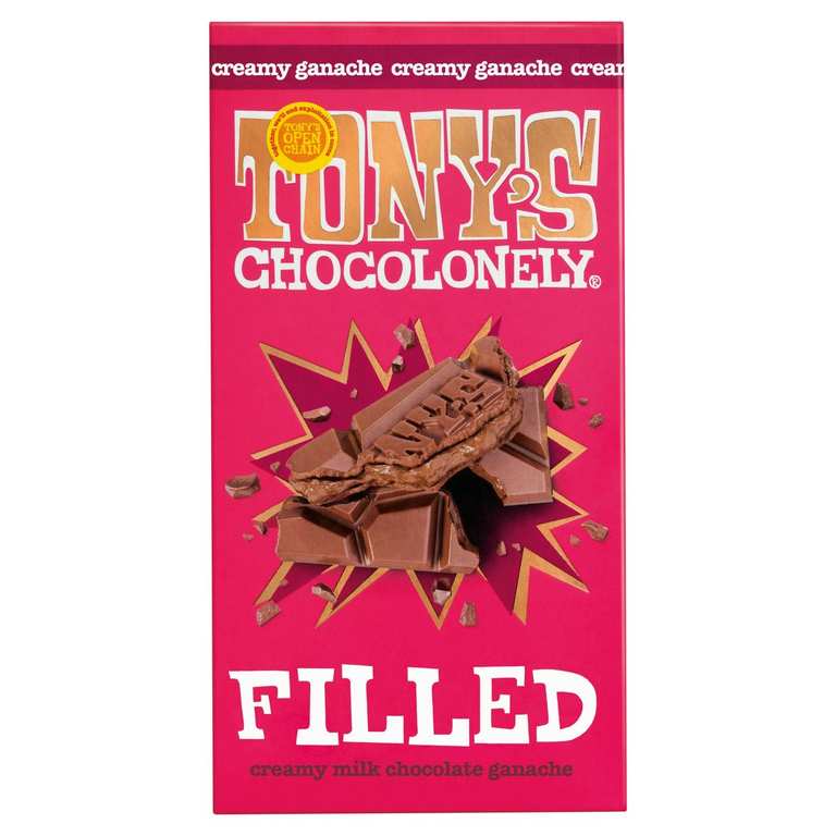 Tony's Chocolonely Filled Chocolate Bar Salted Caramel / Creamy Praline & Crunchy Hazelnut / Milk Ganache 135g / 127g - Nectar Price