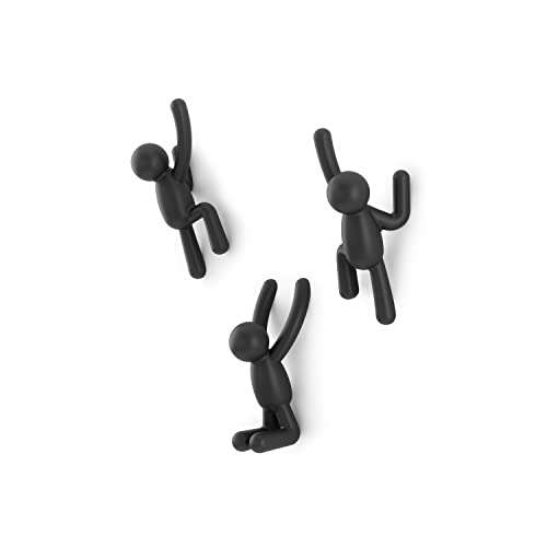 Umbra Buddy Wall Hooks – Decorative Wall Mounted Hooks for Hanging Coats, Scarves, Bags, Purses, Backpacks, Towels and More, Set of 3, Black