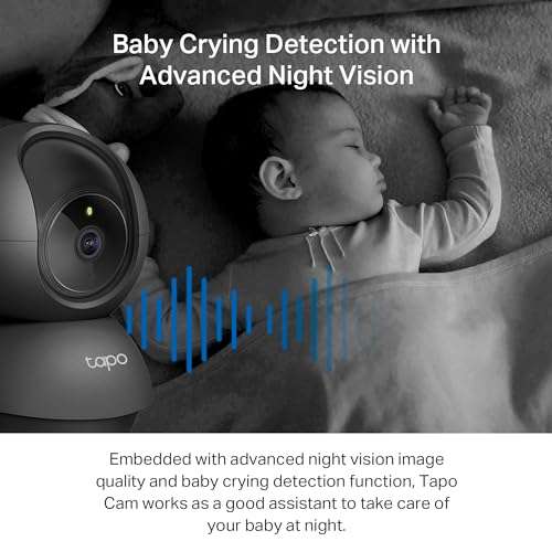 Tapo 2K Pan/Tilt Home Security Wi-Fi Camera, 360° horizontal and 114° vertical range, Baby Cry Detection, 2way audio, C211 Black