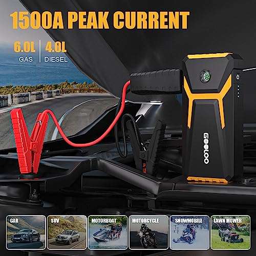 GOOLOO Jump Starter Power Pack - 1500A Peak Car Jump Starter (up to 6.0L Gas and 4.0L Diesel) 12V Car Battery Booster - Sold by Landwork FBA