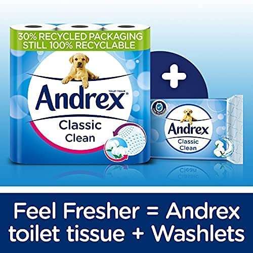 Andrex Classic Clean Washlets - 12 Packs - Flushable Toilet Tissue Wet Wipes with Micellar Water - Biodegradable £12 / £10.80 S&S @ Amazon