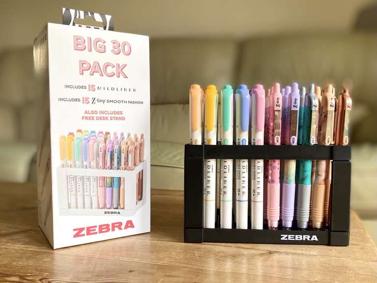 Zebra Big 30 Pack (15 mildliner, 15 z-grip smooth and a free stand) - £10 clubcard price at Tesco Fareham