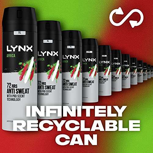 Lynx Africa 72 hour protection Anti-perspirant Deodorant Spray 200 ml pack of 3 £7.29 or £6.93 subscribe & save at Amazon