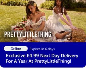Exclusive £4.99 Next Day Delivery for a Year at Pretty Little Thing - with Blue Light Card