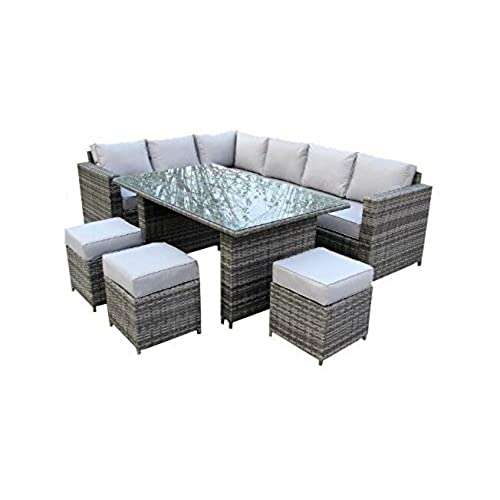 YAKOE Conservatory 9 Seater Outdoor Rattan Garden Furniture Classical Corner Dining Set - Light Grey £497.38 @ Amazon