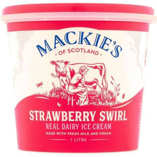 Mackie's of Scotland Strawberry Swirl Real Dairy Ice Cream 1L / Honeycomb 1L / Traditional Real Dairy 1L