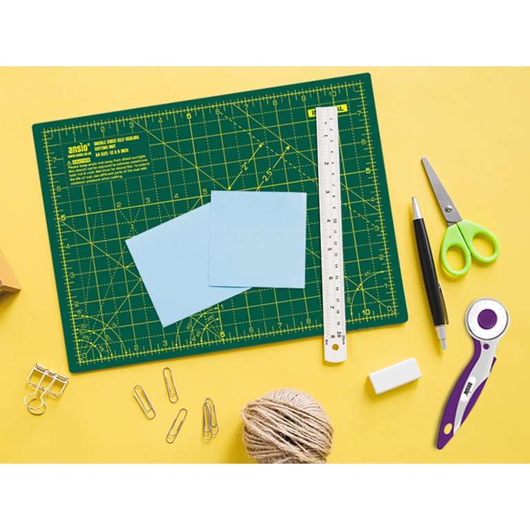 ANSIO Craft Cutting Mat Self Healing A4 Double Sided 5 Layers, 29cm x 21cm, Green - W/Voucher