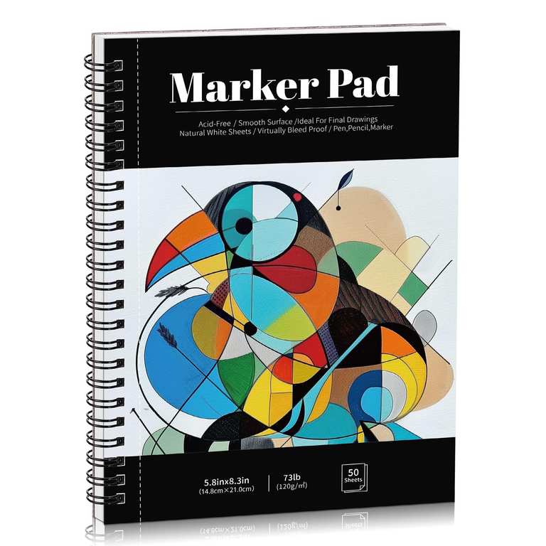 50 Sheets Marker Paper Pad, A5 Bleedproof Art Sketch Pad, 73lb/120gsm with voucher. Sold by ranqiuk FBA